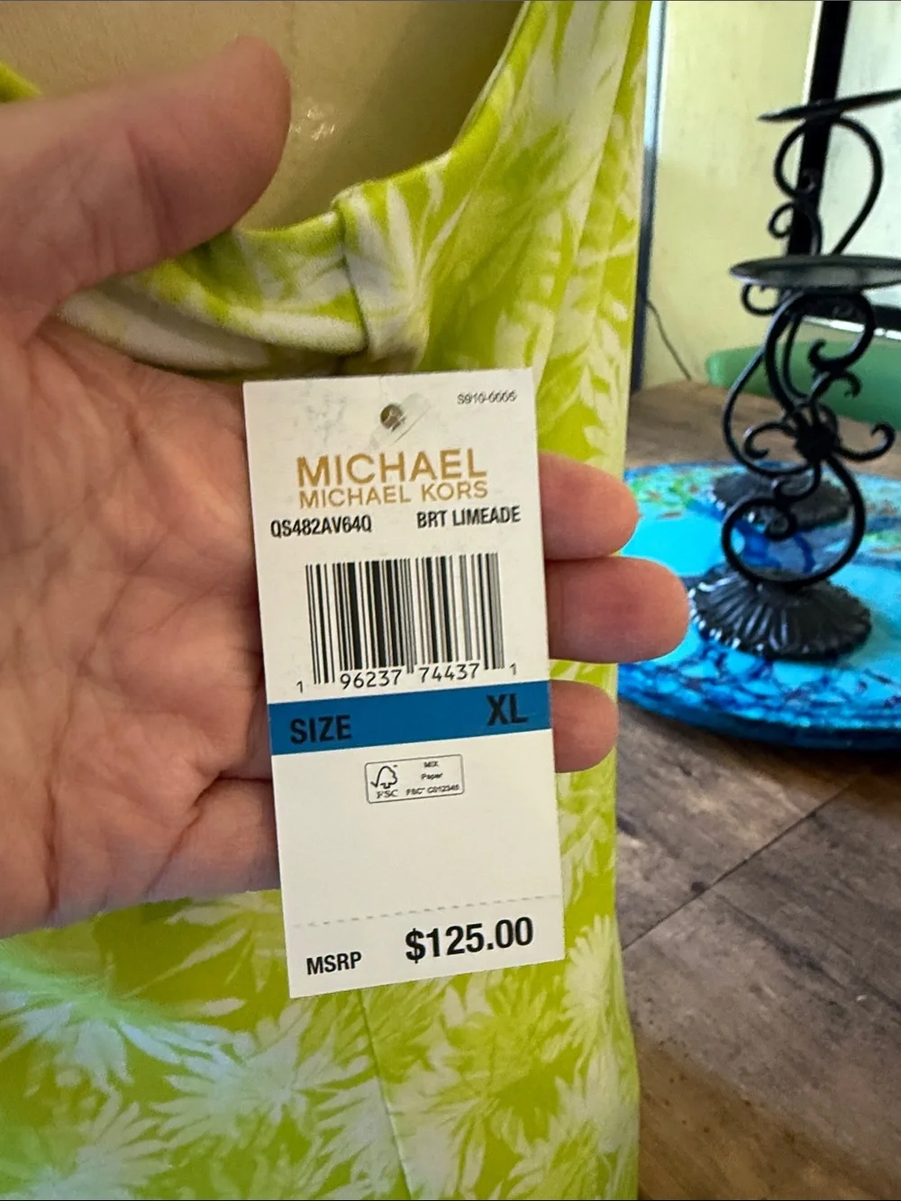 Michael Kors Bright Lime Green and White Floral Sundress